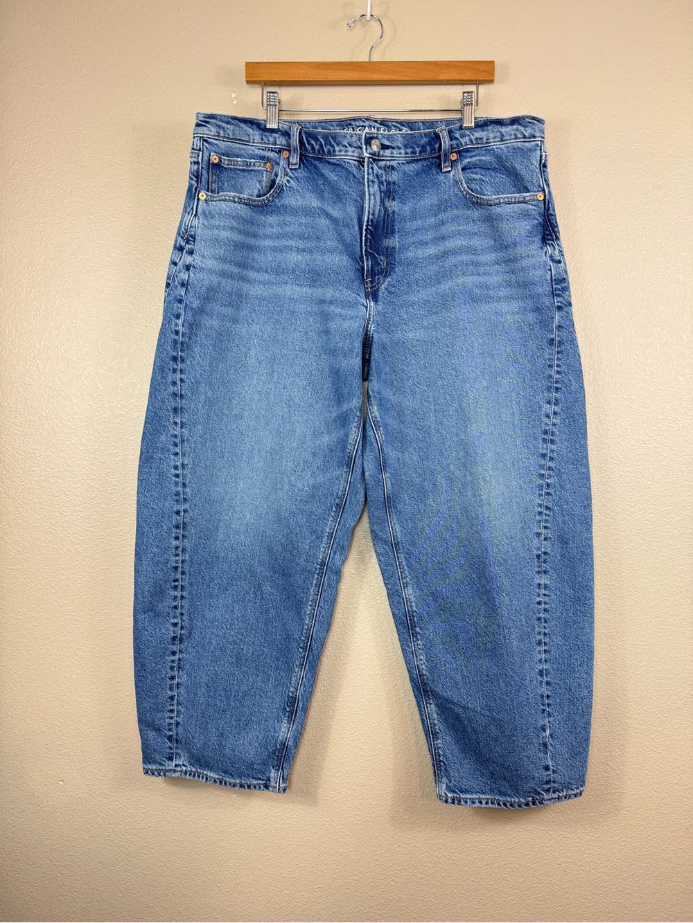 American Eagle Mid Rise Barrel Jeans Womens 18 Blue Stretch Baggy